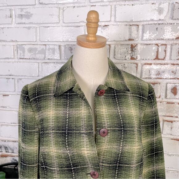 Vintage 90s Sag Harbor Green Plaid Womens Long Sleeve Button-down  Blazer Jacket - Picture 8 of 9